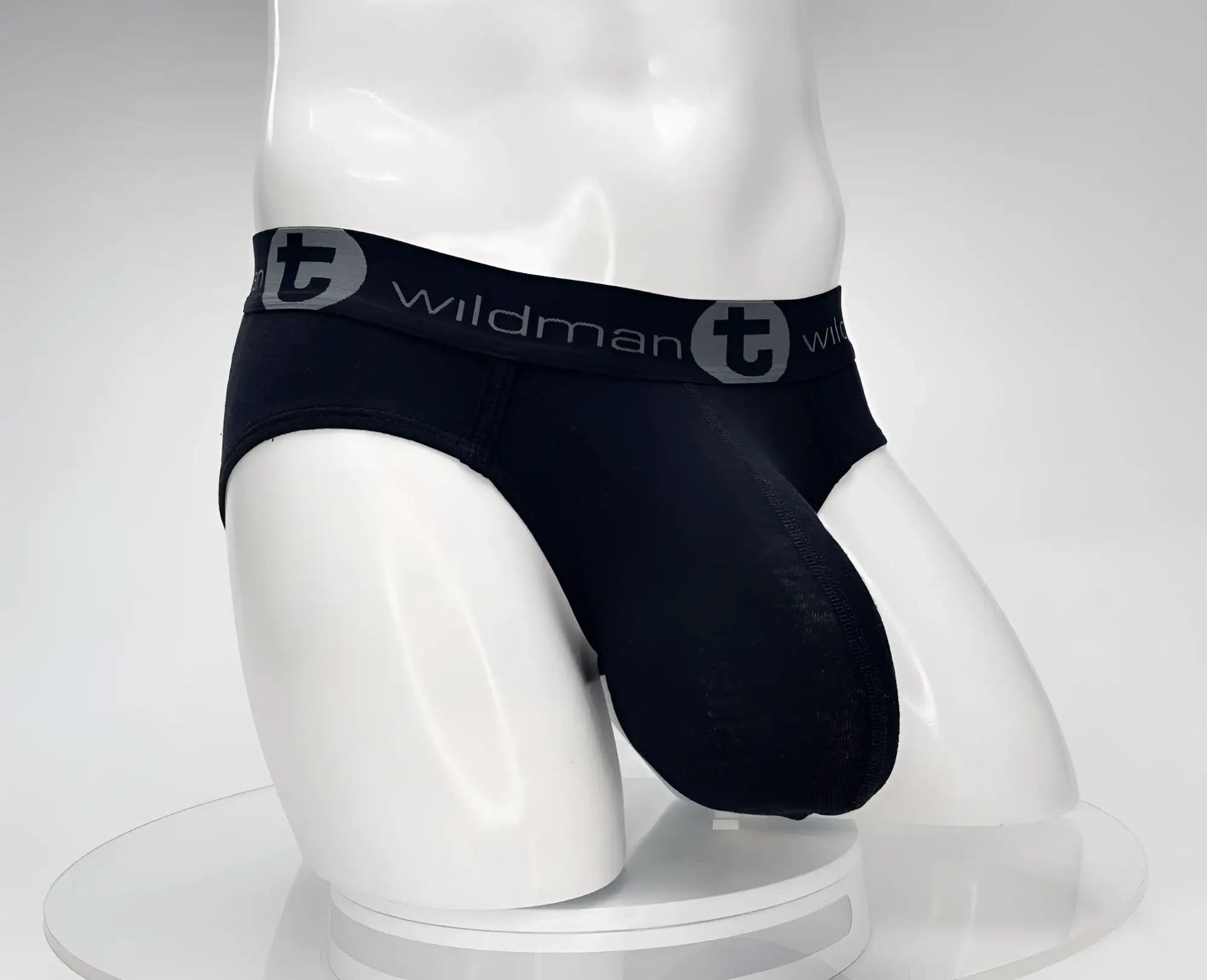 Black wildman brand cotton briefs with gray logo band from wildmant cotton monster cock brief collection