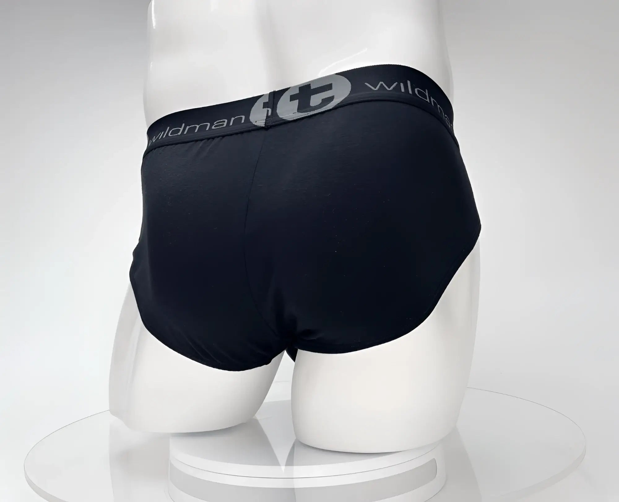 Black wildman cotton briefs with gray logo and elastic waistband from wildmant cotton monster cock brief collection
