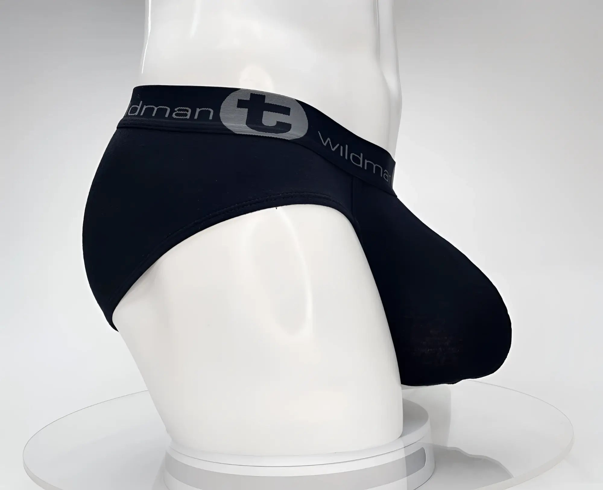 Black wildman mens cotton monster cock briefs featuring a gray logo band in a sleek black color