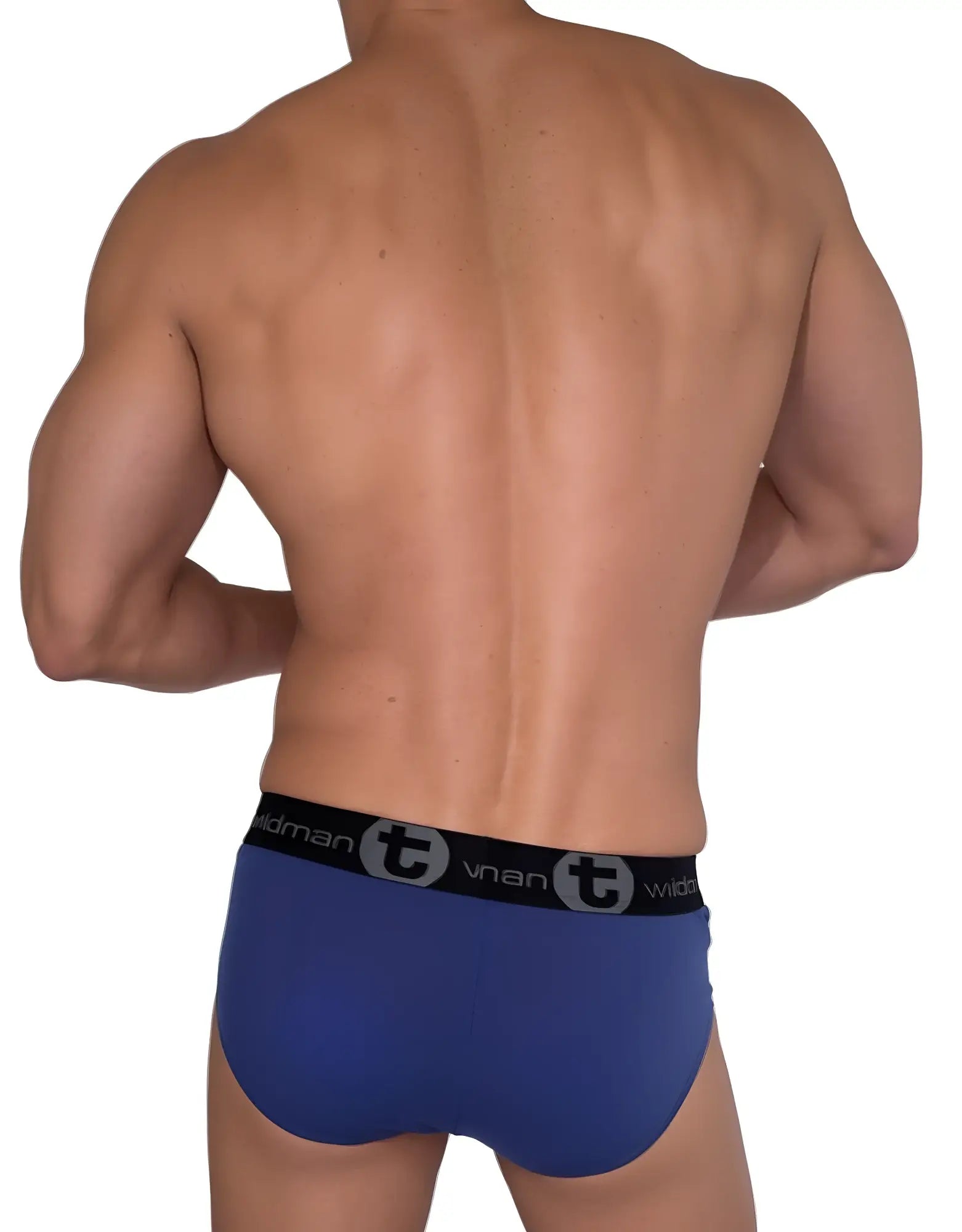 WildmanT cotton monster cock brief in dark blue with black elastic waistband featuring the brand logo