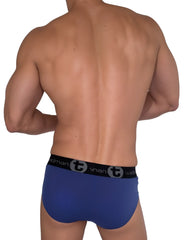 WildmanT cotton monster cock brief in dark blue with black elastic waistband featuring the brand logo