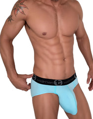 Light blue wildmant cotton monster cock brief featuring form-fitting design and black elastic waistband with brand logo