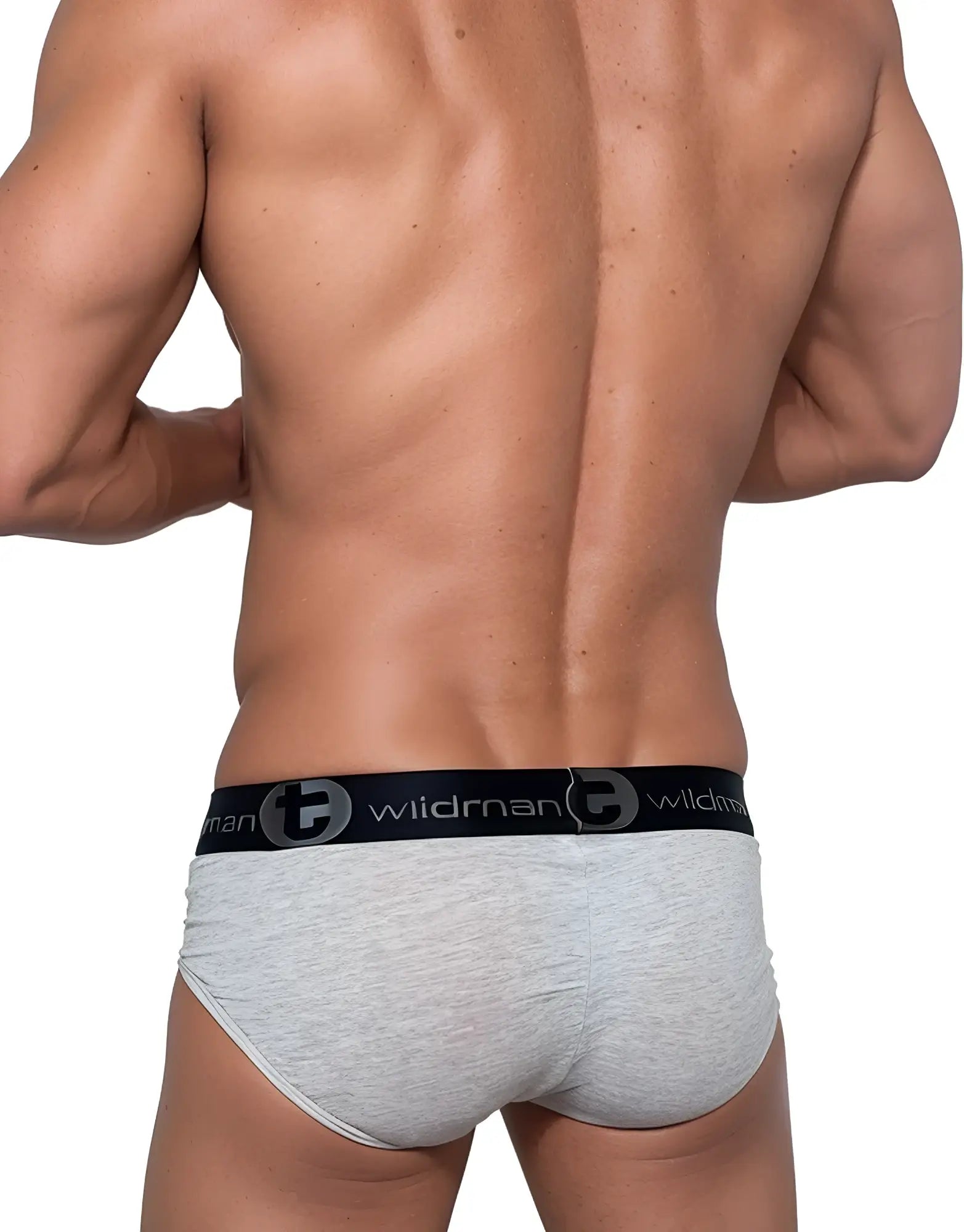 Wildmant cotton monster cock gray heathered briefs with black elastic waistband featuring wildman logo