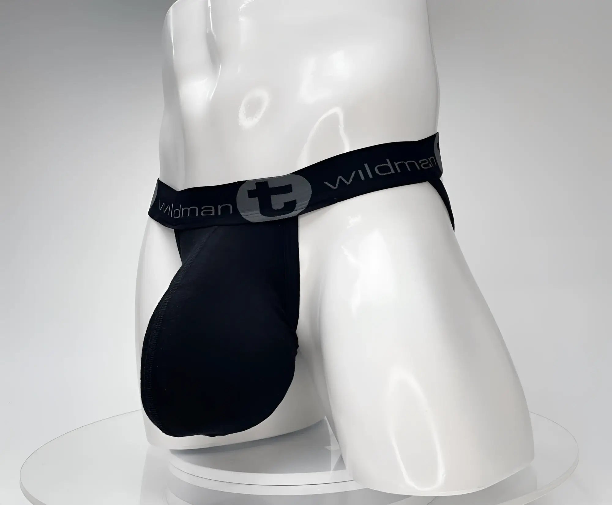 Black wildman cotton monster cock jockstrap with contoured design and elastic waistband in black