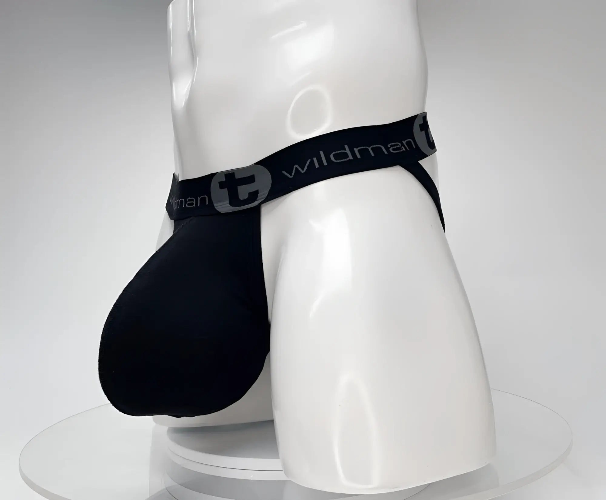 Black wildman brand cotton monster cock jockstrap with contoured pouch and elastic waistband in black