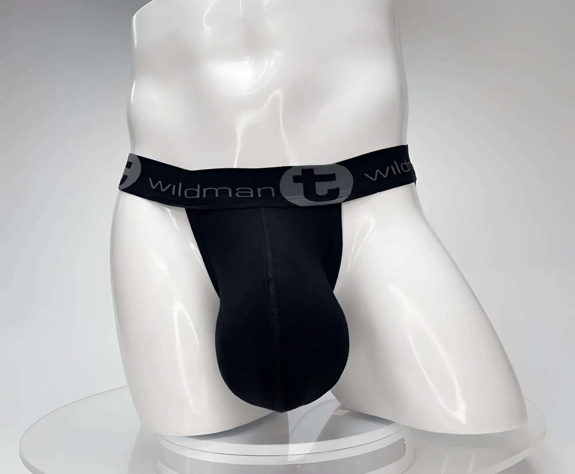 Black WildmanT cotton monster cock jockstrap with sleek form-fitting design and elastic waistband in front view
