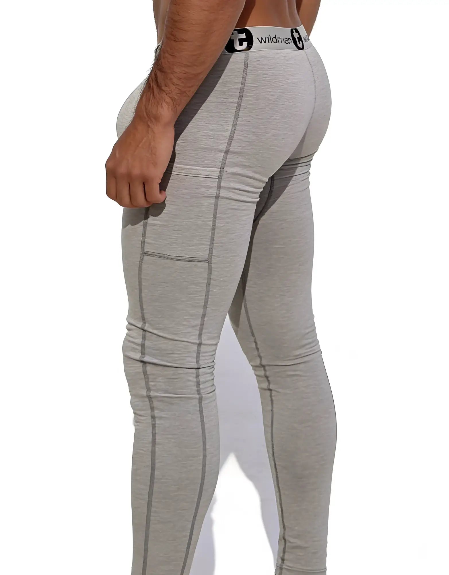 Wildmant cotton monster cock pouch underwear long johns in gray heathered fabric with dark gray panel stitching