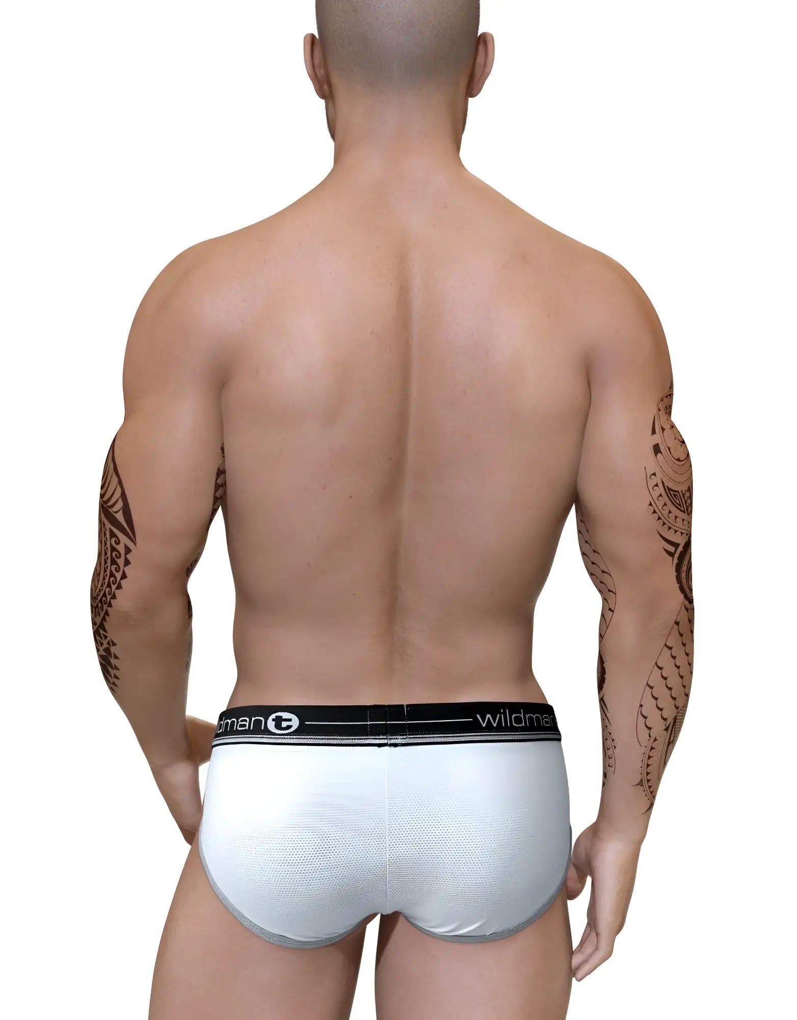 Wildmant duo big boy pouch brief black mesh white briefs with black elastic wildman waistband for comfort and support