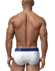 Wildmant duo big boy pouch brief blue white men’s briefs with blue elastic waistband and wildman brand logo