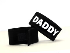 Wildmant fetish max cock-ring-daddy black velour wristband with bold white daddy lettering for fetish wear