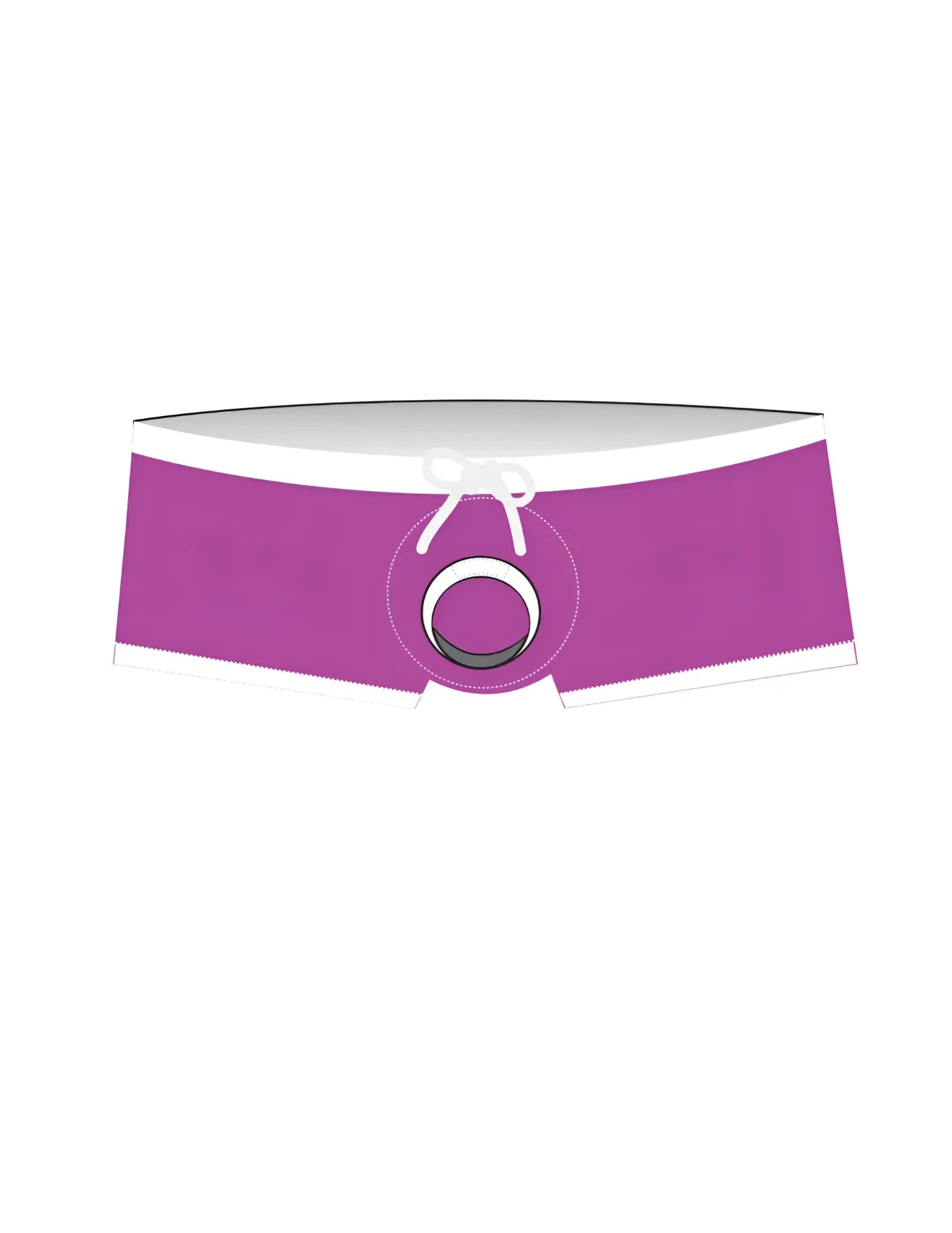 Purple wildmanT jersey swim trunks with white trim and central circular ring detail for swimming and beachwear