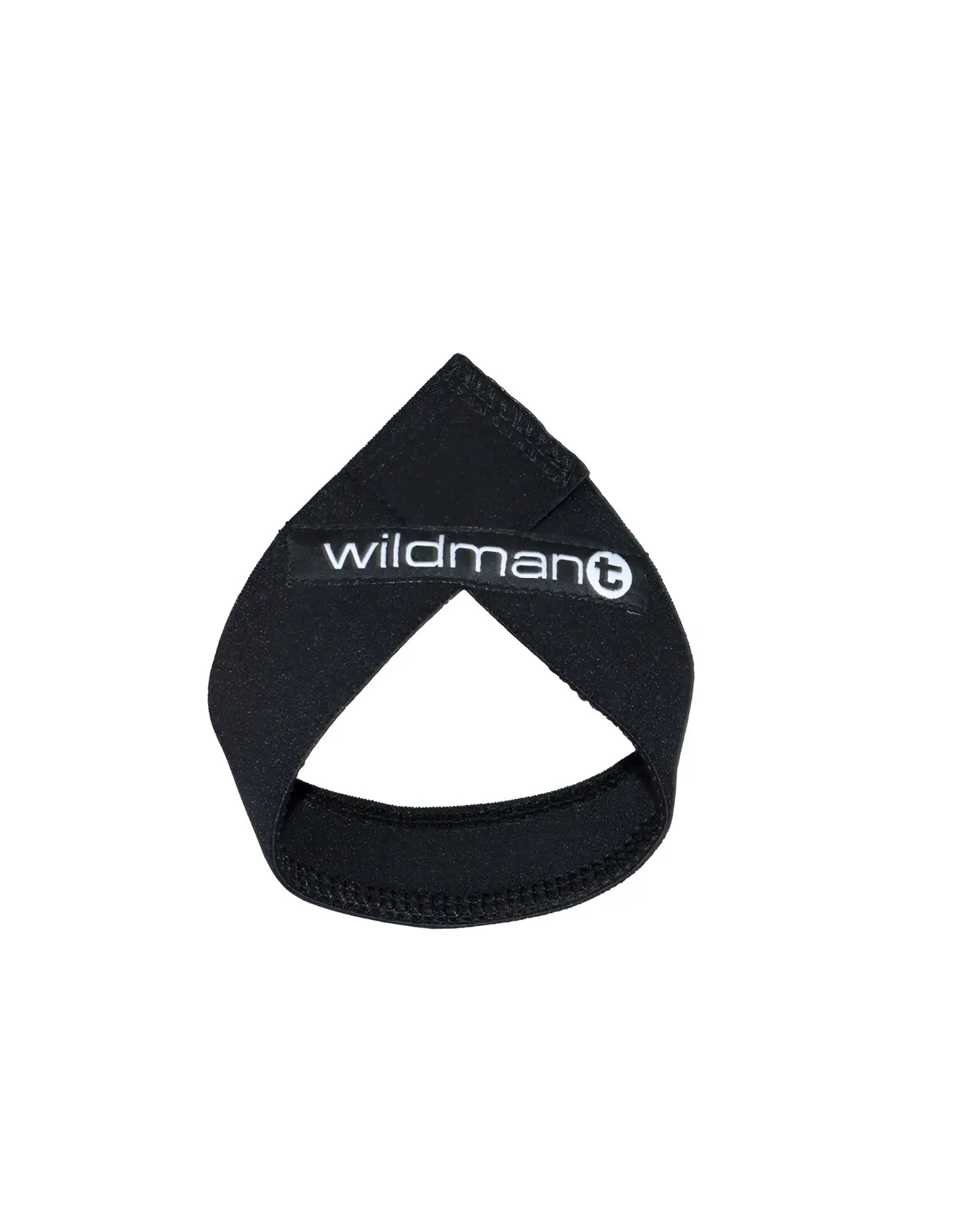 Black elastic ankle support with wildman logo in white lettering designed for support and stability in lifting
