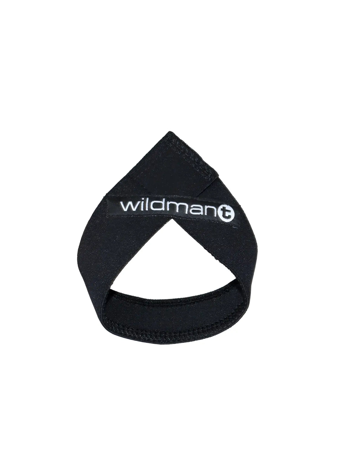 Black elastic ankle support with wildman logo in white lettering designed for support and stability in lifting