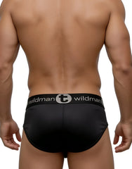 WildmanT mesh big boy pouch brief black with sleek form-fitting design and contrasting gray logo band