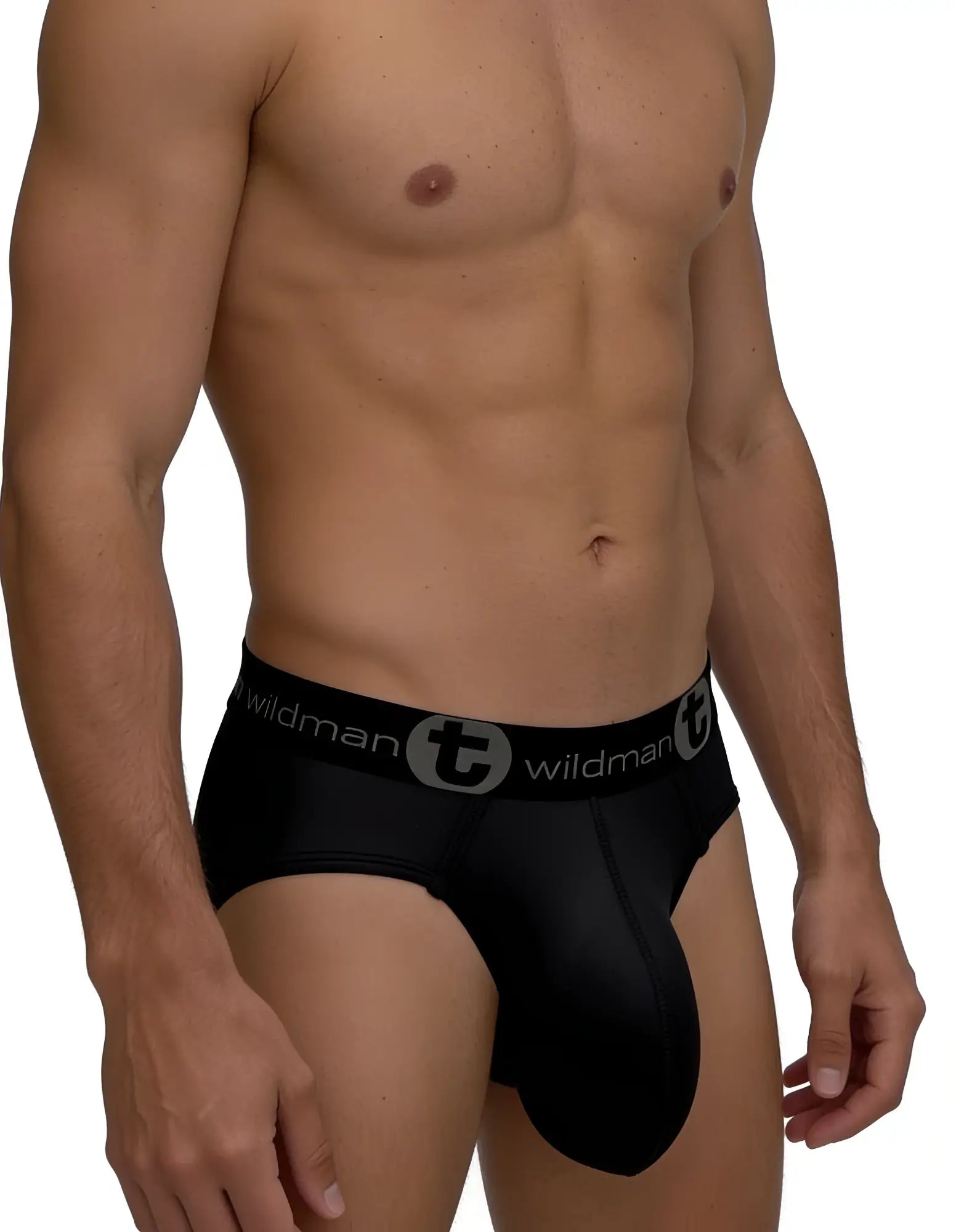 Black wildman men’s mesh monster cock briefs with supportive contoured design and elastic waistband with logo