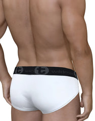 White mesh briefs with black elastic waistband featuring wildman logo and circular t emblem WildmanT Mesh Monster Cock Brief