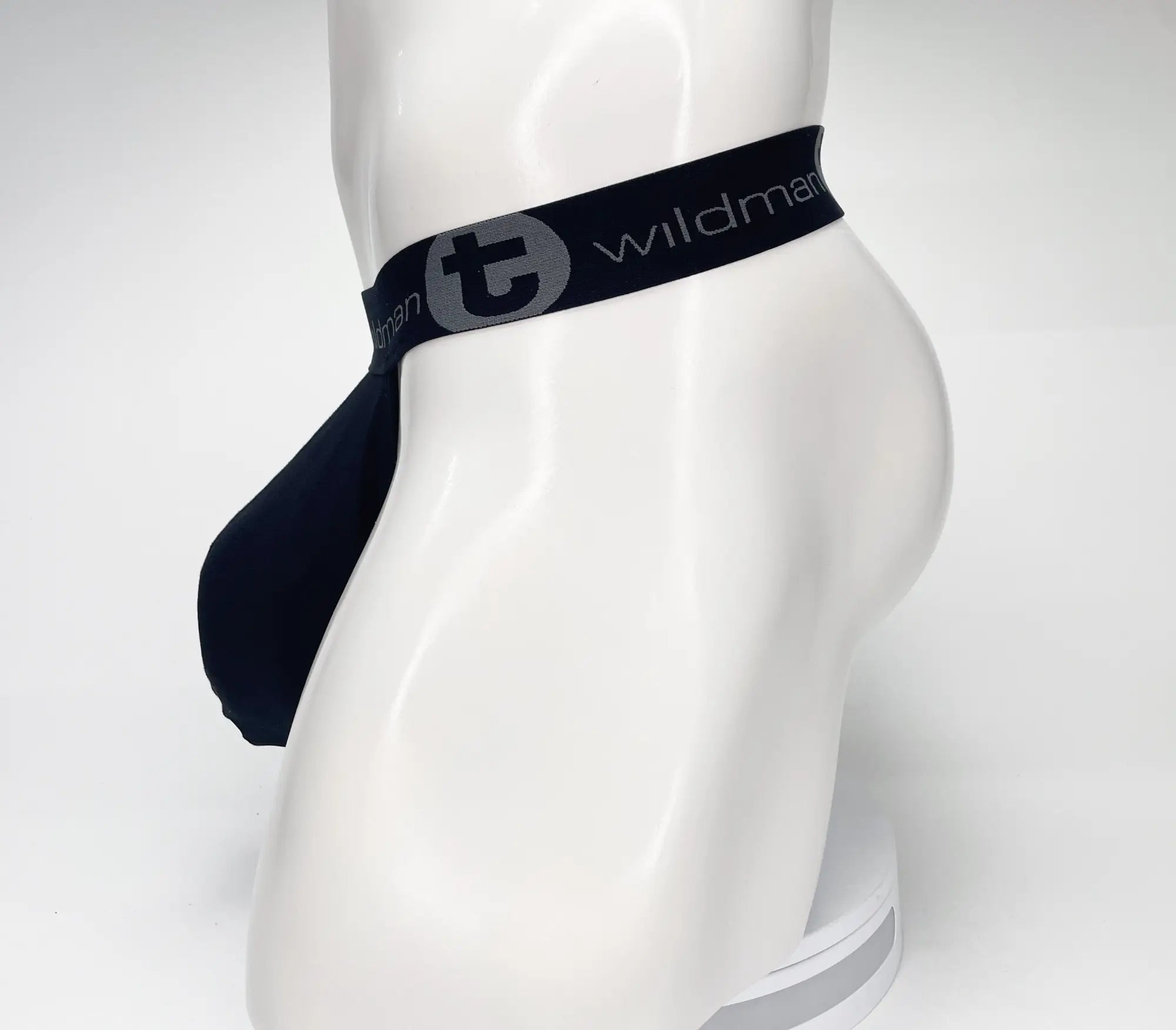 WildmanT mesh monster cock strapless pouch jockstrap in black with gray logo and elastic waistband by Black wildman