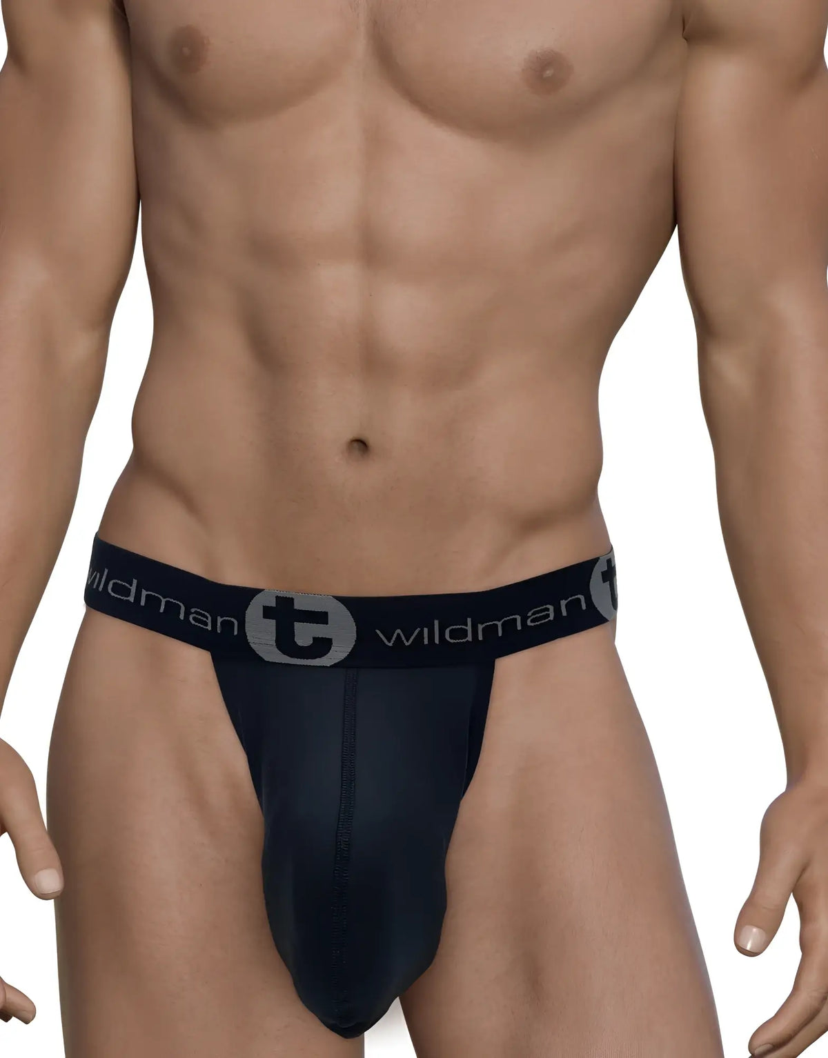 Black wildman brand wildmant mesh monster cock strapless pouch jockstrap with elastic logo waistband in sleek black mesh