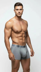 Gray wildman modal big boy pouch boxer briefs with contoured design and elastic waistband in gray color