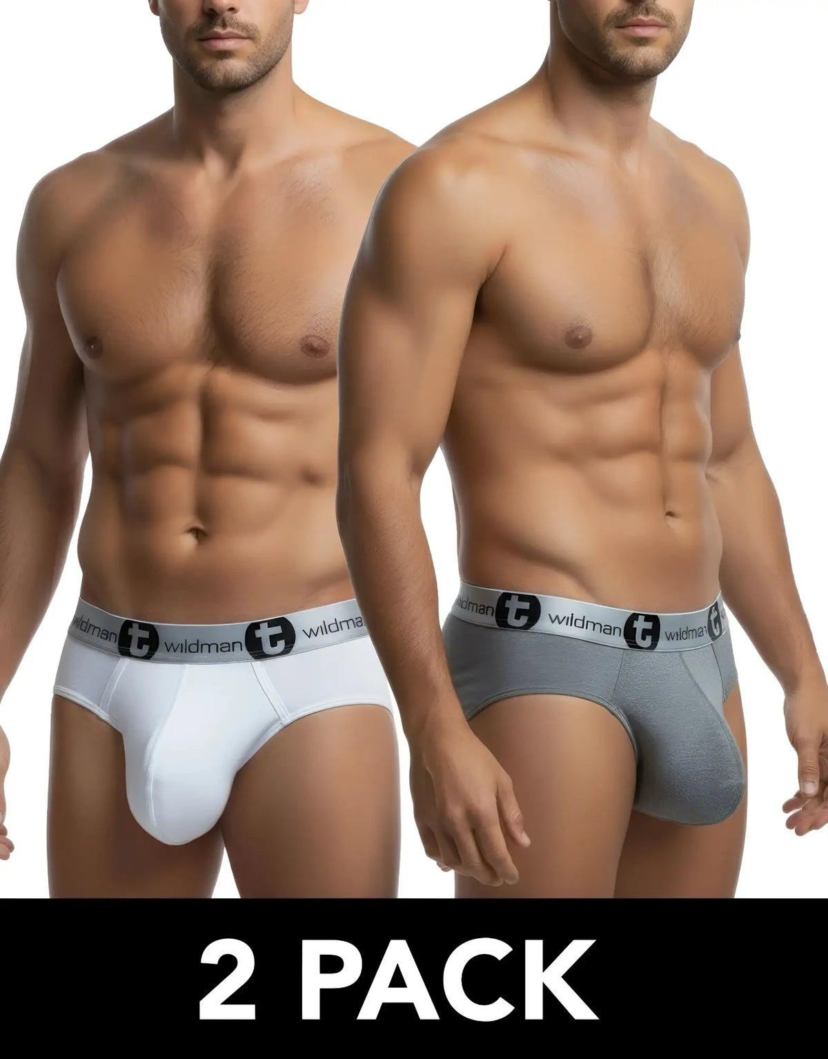 Wildmant modal big boy pouch brief 2 pack in white and gray with branded elastic waistband for comfortable fit