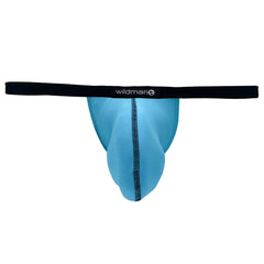 Light blue wildman brand modal micro thong with black waistband and matching stitching big boy pouch baby blue