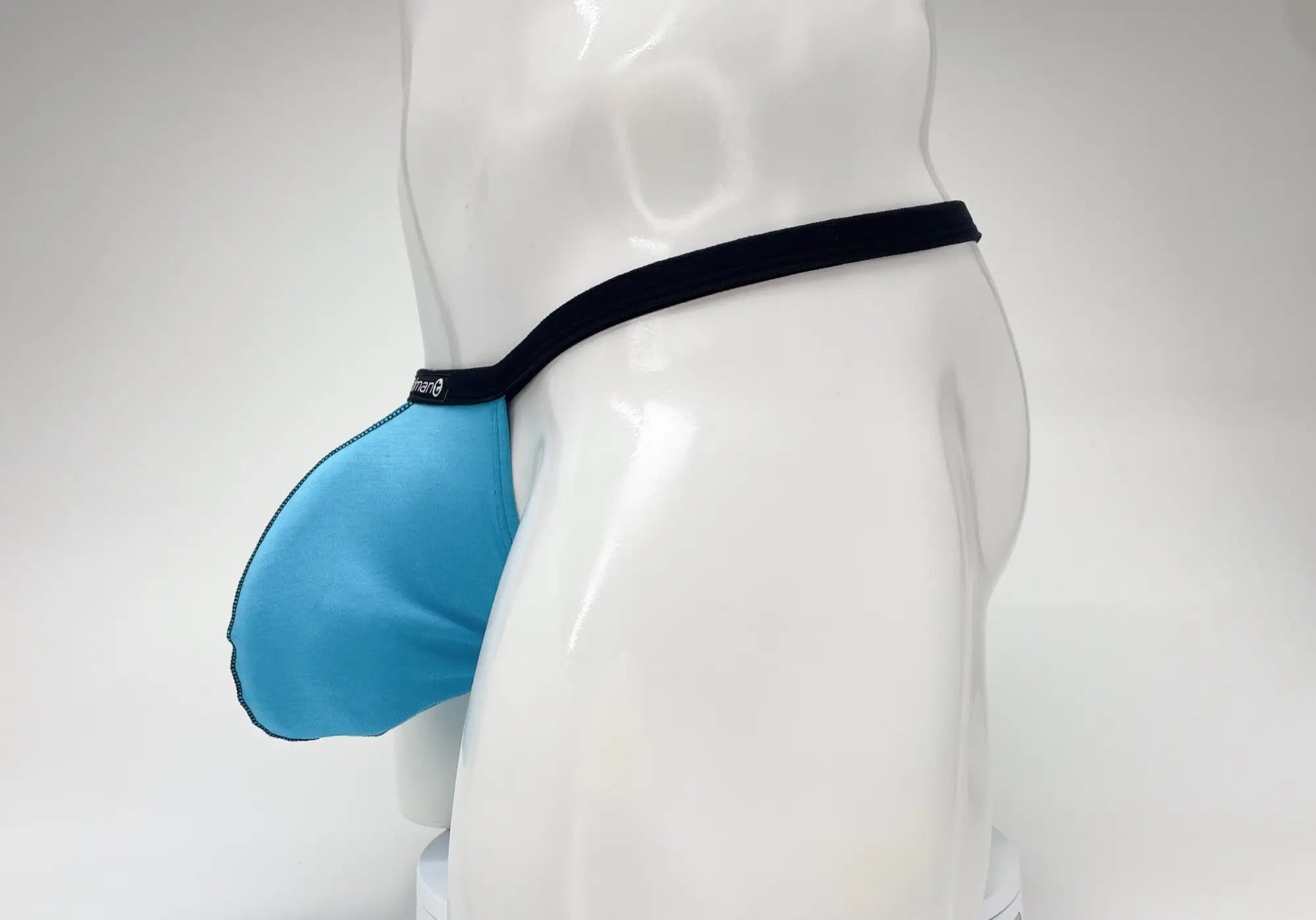Blue men’s jockstrap with black waistband wildmant modal micro thong big boy pouch baby blue microfiber design
