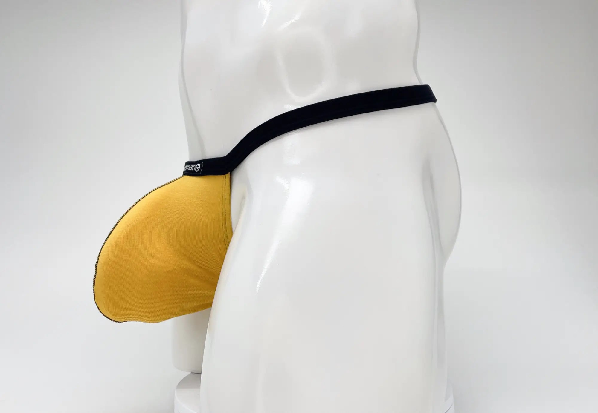 Yellow modal fabric jockstrap with black elastic waistband wildmant modal micro thong big boy pouch gold design
