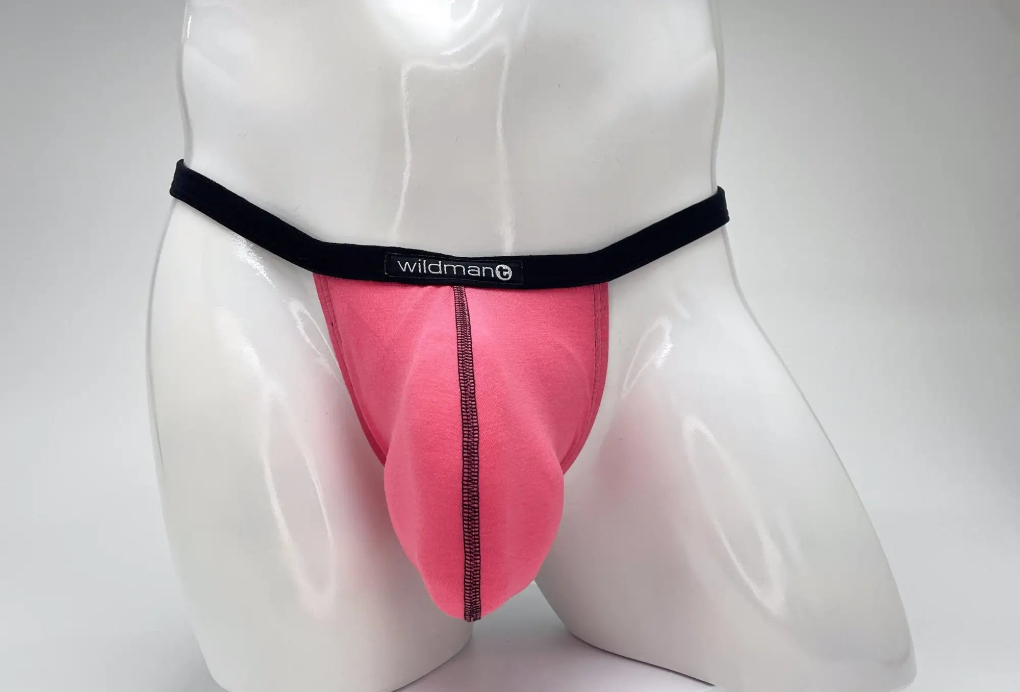 Pink wildman brand briefs with black waistband and central seam made from modal micro fabric for big boy pouch support