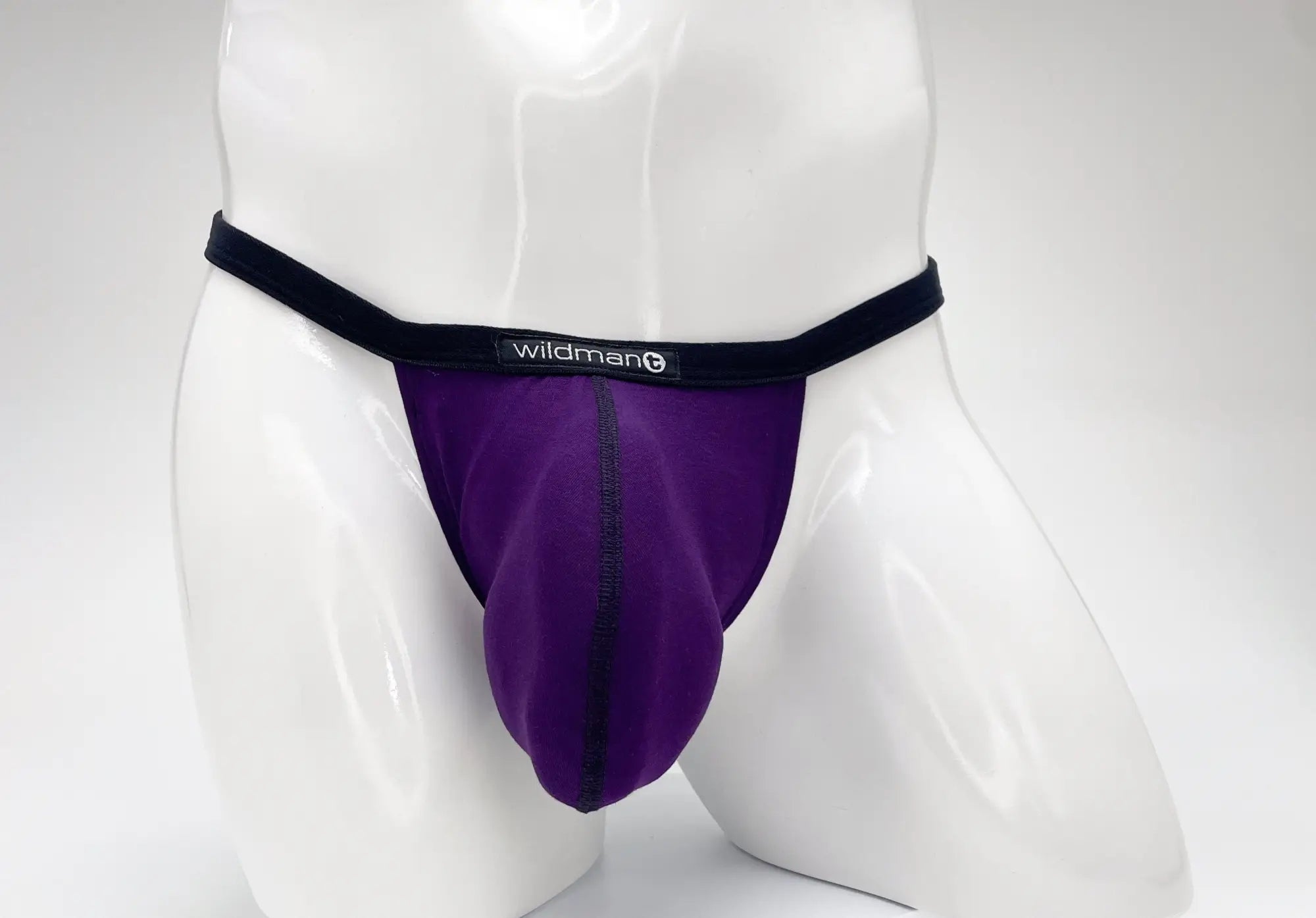 Purple wildman briefs with black elastic waistband made from modal micro fabric featuring a big boy pouch design