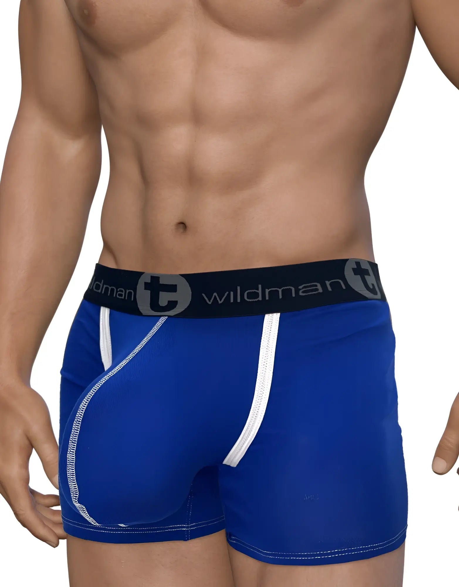WildmanT modal boxer briefs in royal blue with white side panels and black waistband featuring brand logo