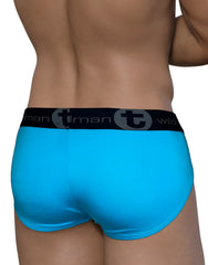 Bright turquoise wildmanT modal monster cock brief with black waistband featuring tman and wild branding