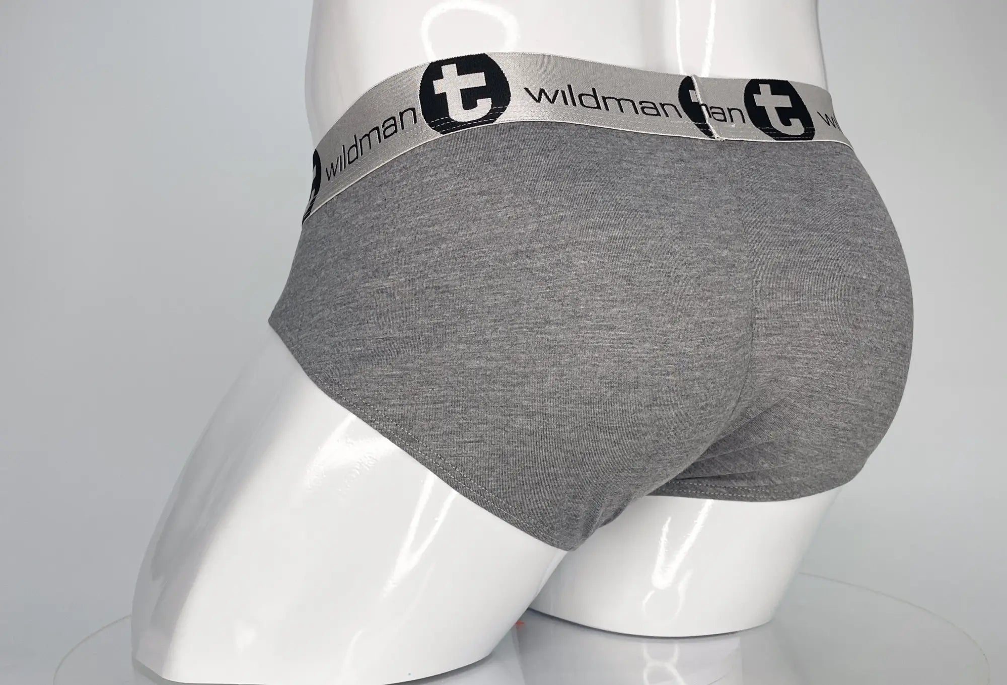 Wildmant modal monster cock brief in gray heathered fabric with black and white branded wildman waistband