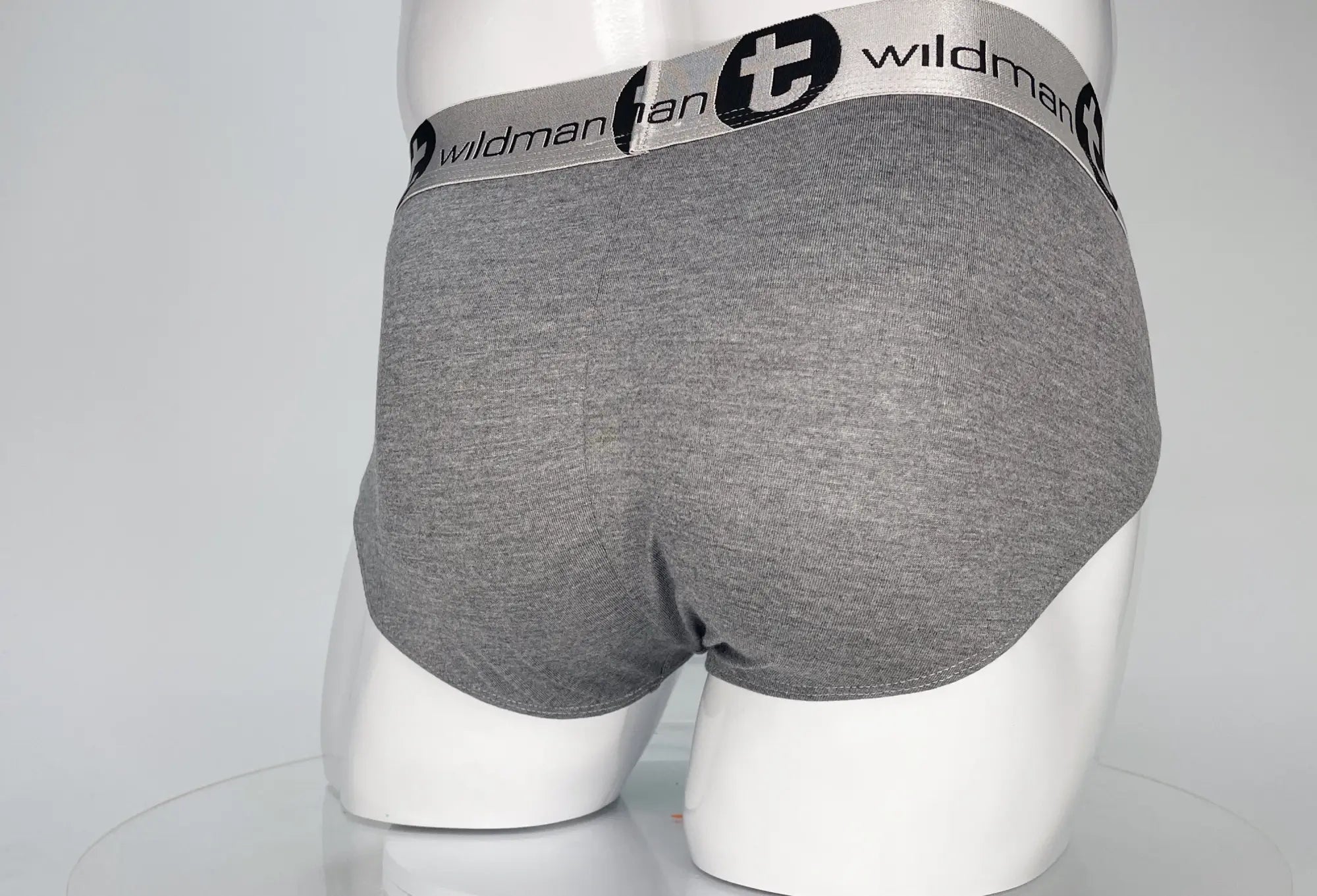 Gray heathered cotton briefs with a black and white wildman branded waistband from wildmant modal monster cock brief gray