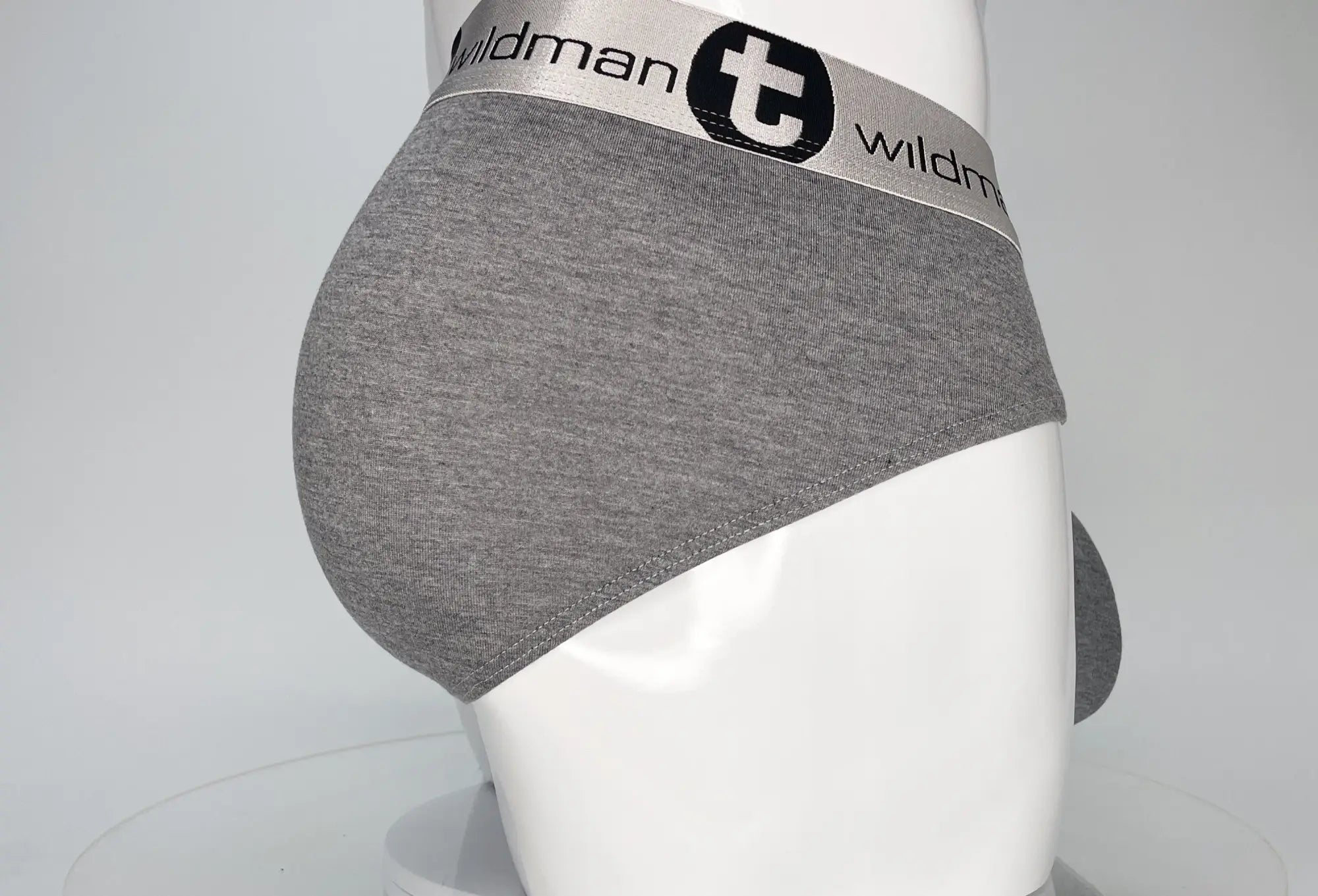 Wildmant modal monster cock brief gray in gray heathered cotton with a silver elastic waistband and wildman logo