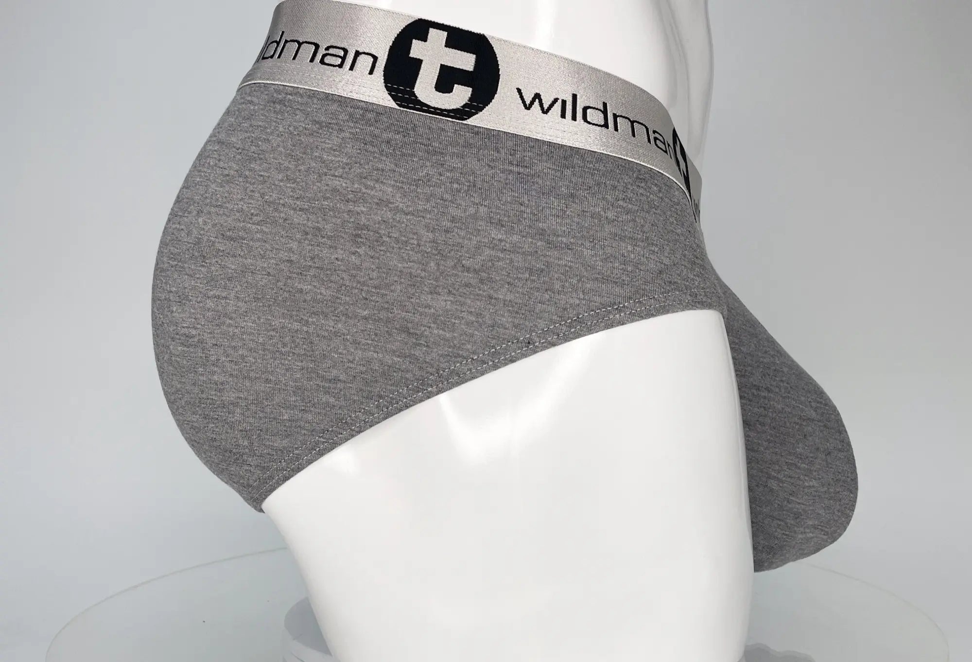 WildmanT modal monster cock brief gray heathered with silver elastic waistband featuring WildmanT logo
