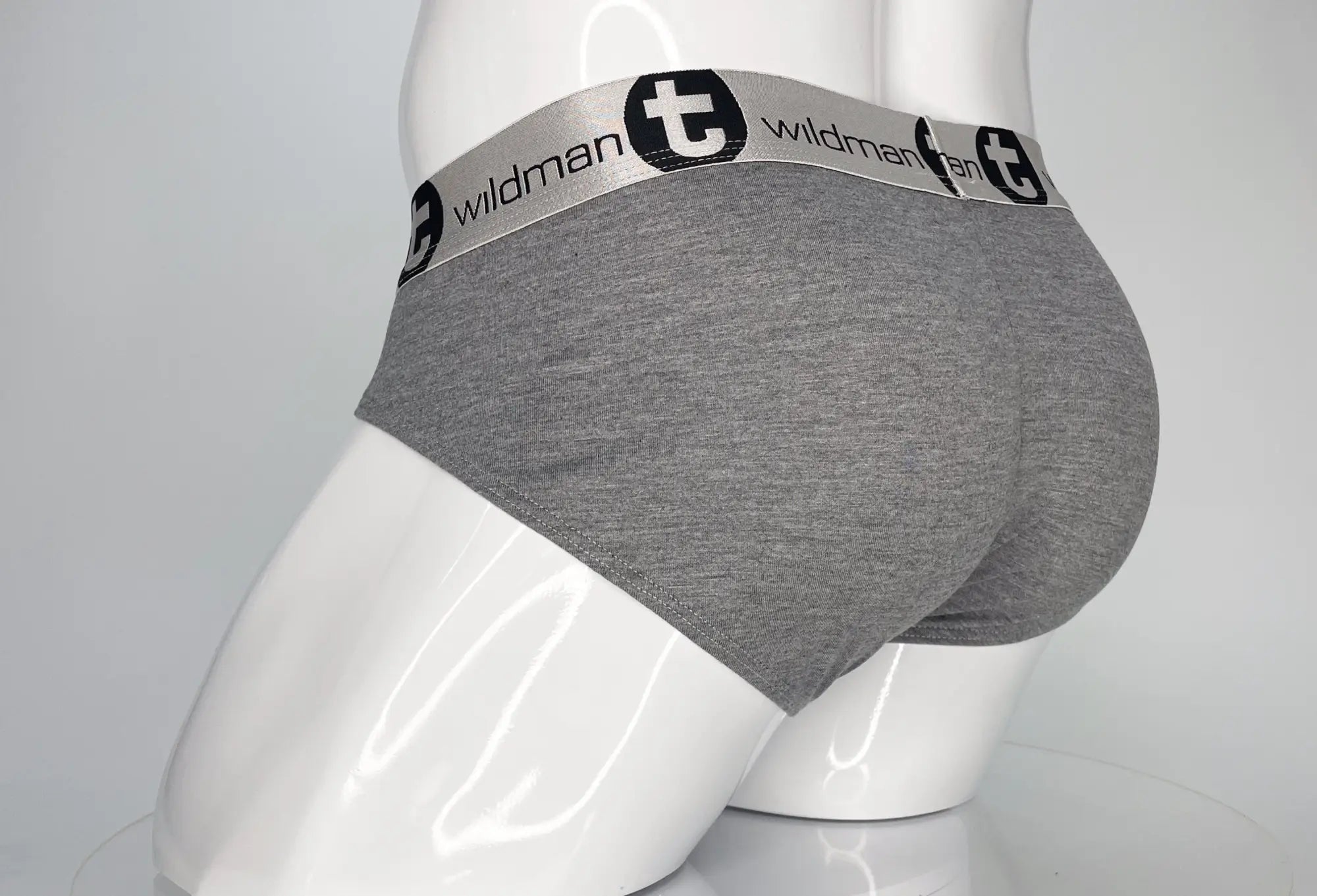 Wildmant modal monster cock brief gray heathered with silver elastic waistband featuring wildman t logo