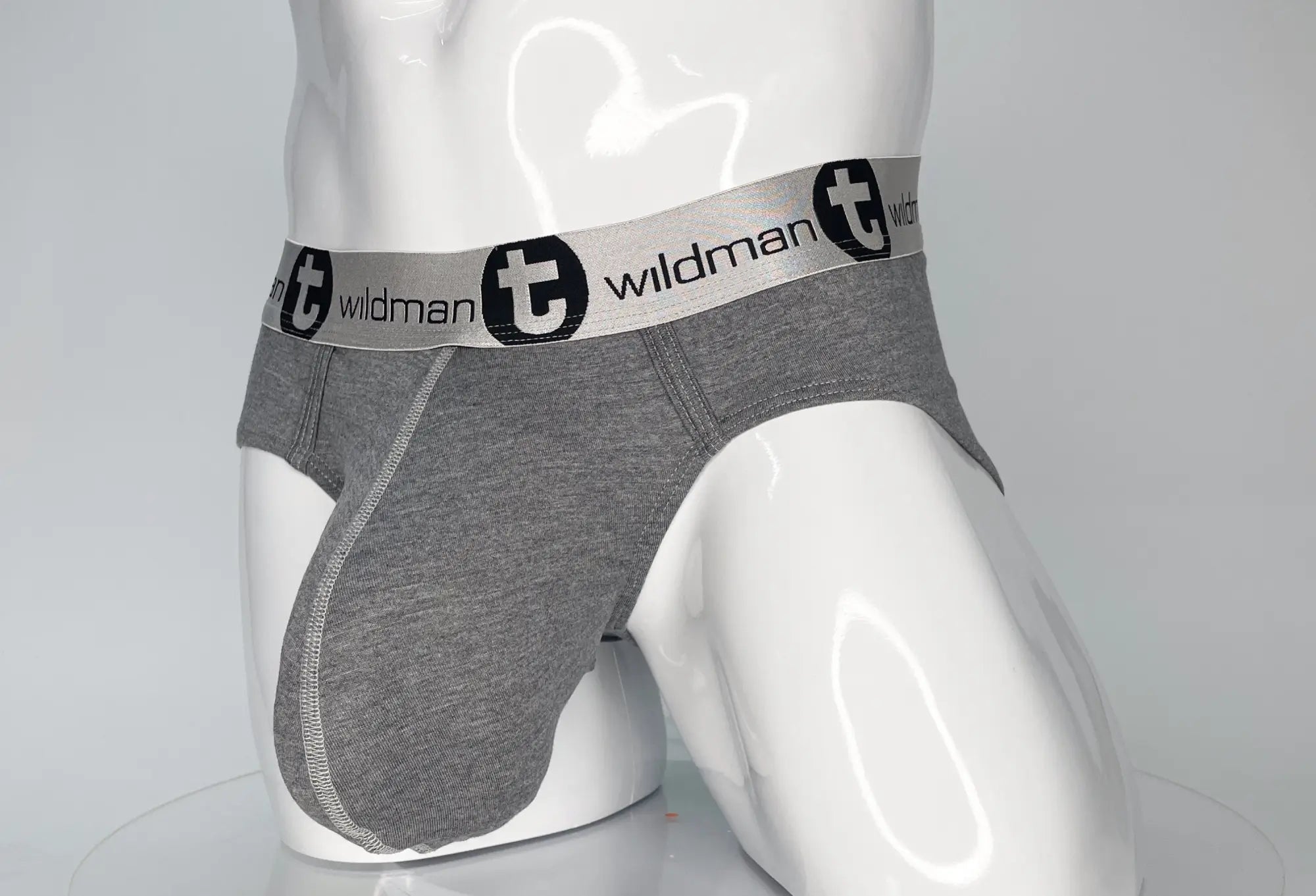 WildmanT modal monster cock brief gray heathered with white elastic waistband and black wildman branding and logo
