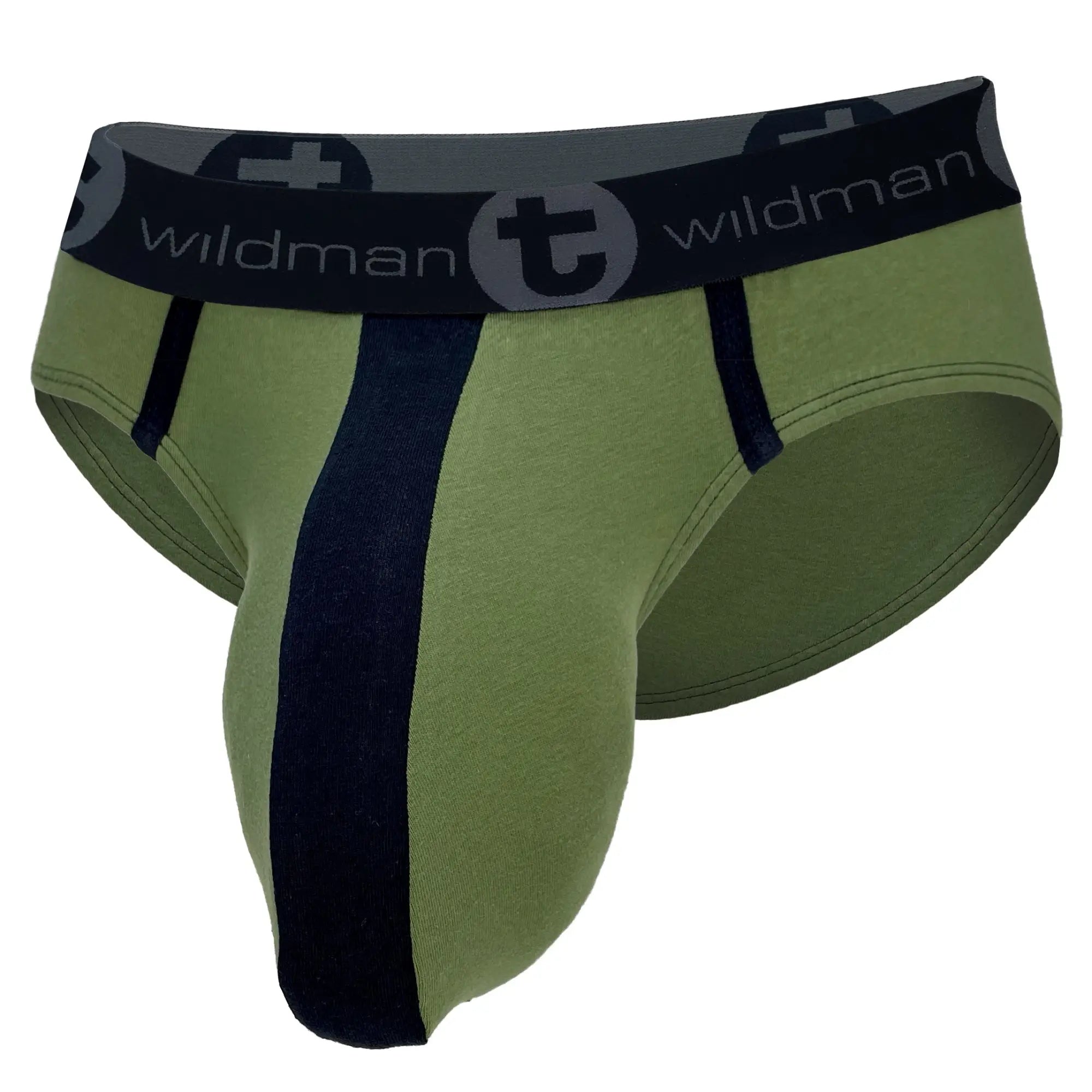 Olive green and black cotton briefs with branded elastic waistband wildmant monster cock stripe army green