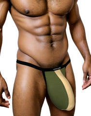 Wildman wildmant monster cock cotton micro thong in olive green and tan showing the back side of the product