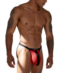 Wildmant monster cock mesh black red thong athletic briefs with sleek form fitting design in breathable mesh fabric