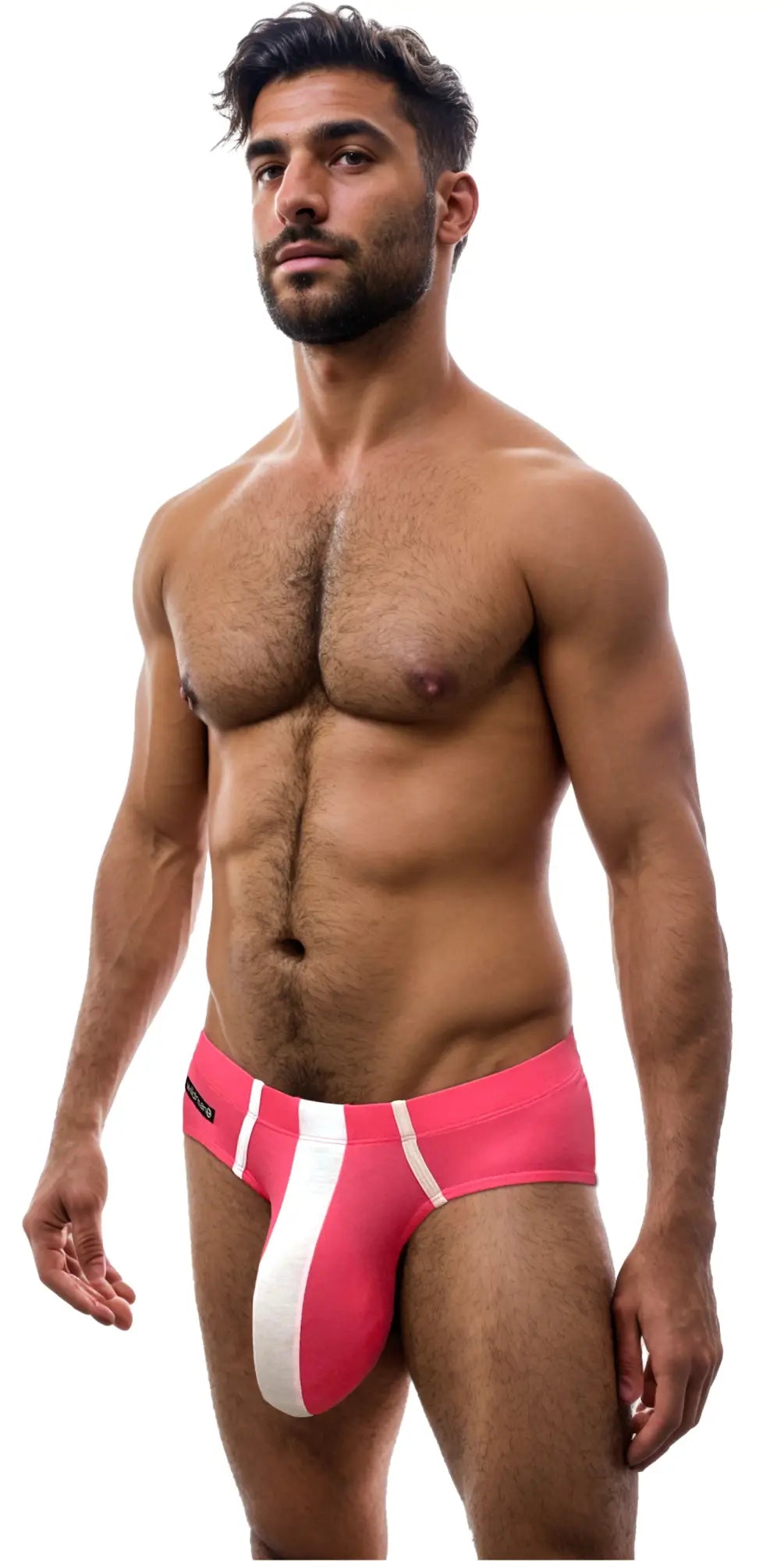 Pink and white striped wildmant monster cock modal brief featuring a bold modern design and soft modal fabric