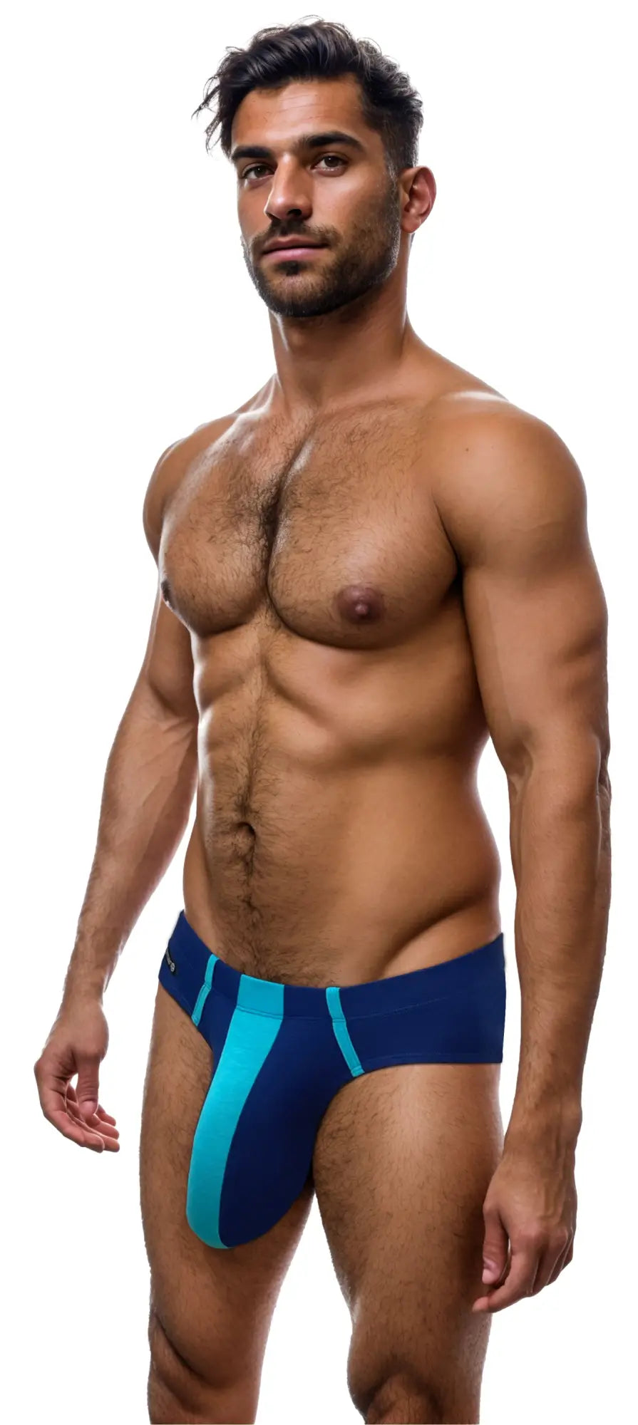 Wildmant monster cock modal brief royal blue and baby blue in navy and teal with bold modern design for athletic wear
