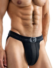 Black wildridge men’s athletic briefs with perforated design and branded waistband in wildmant monster cock jockstrap black