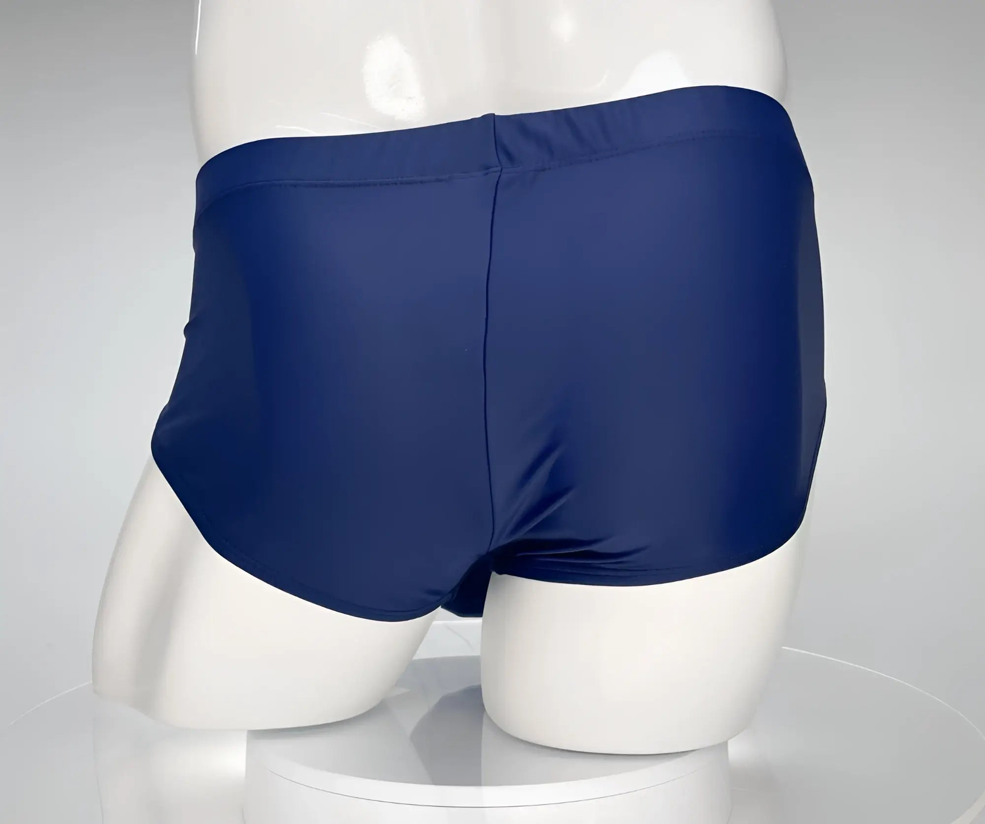 Wildmant monster cock navy swim briefs in smooth stretchy fabric shown from the back with a simple seam design