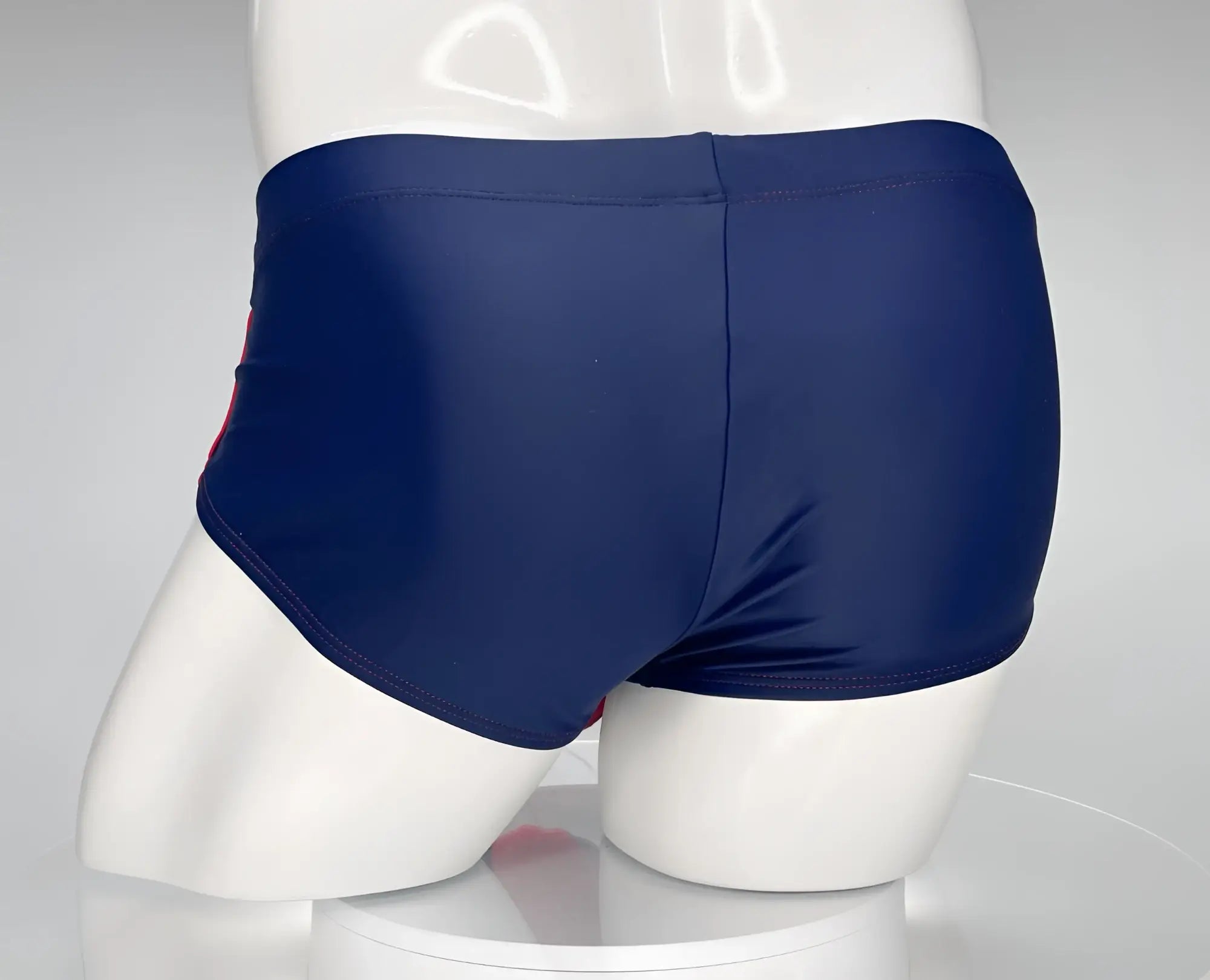 Wildmant monster cock swim brief navy with subtle red side stripe designed for swimwear use
