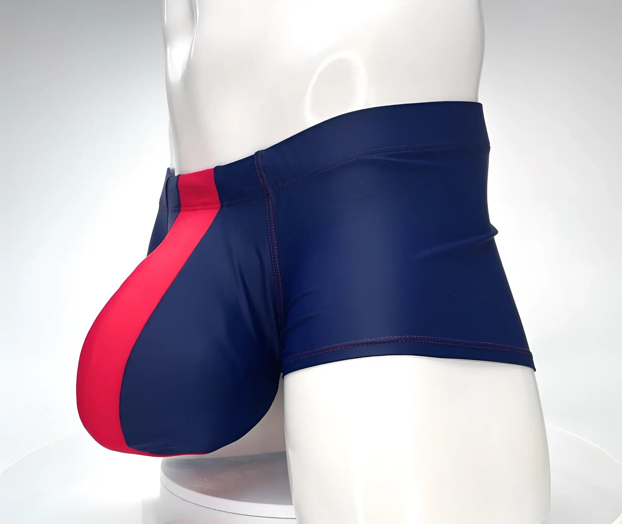 Wildmant monster cock swim square cut navy red swim trunks with sleek form fitting design ideal for swimming