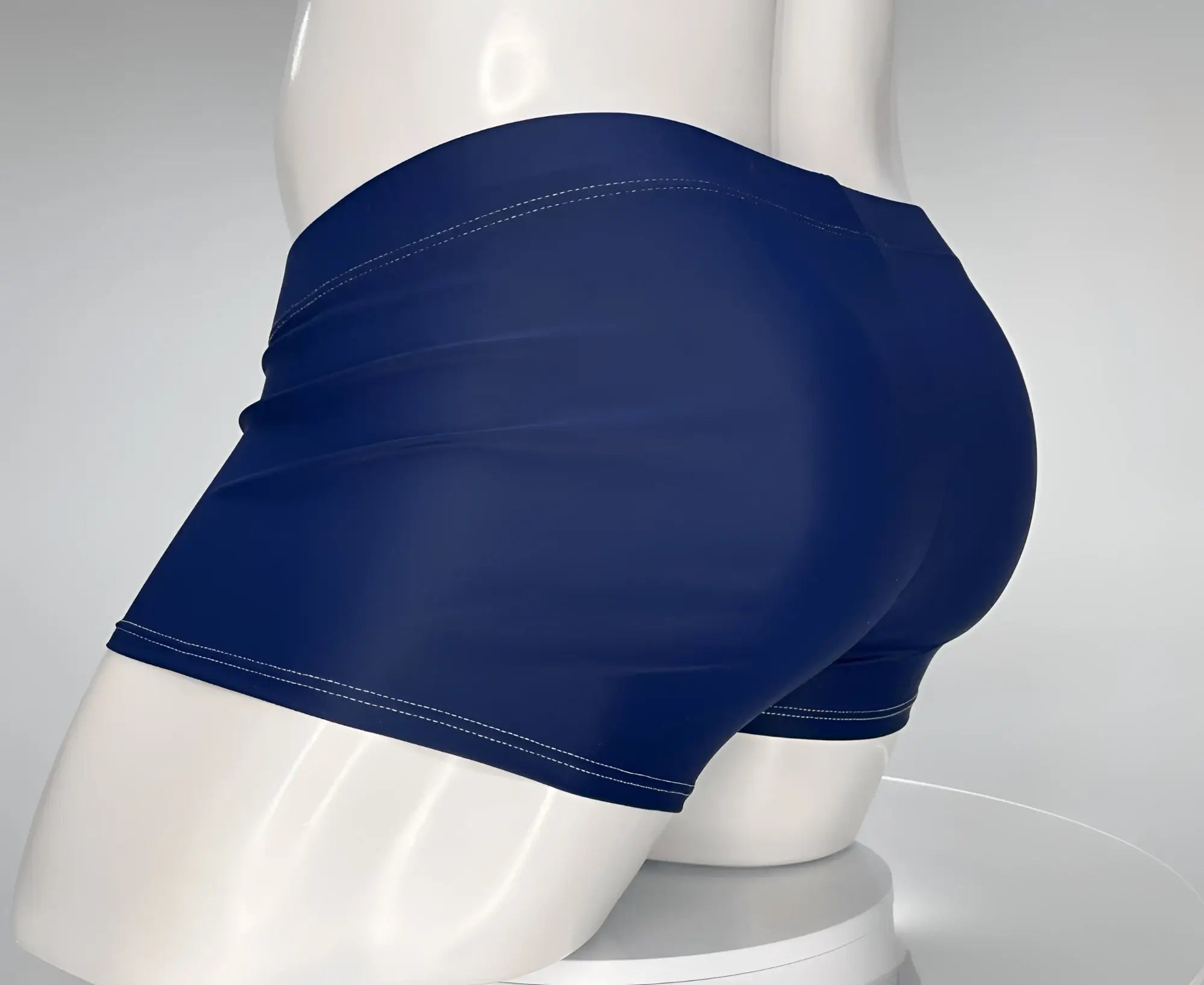 WildmanT monster cock swim square cut navy shorts with white stitching and form-fitting design for swimming