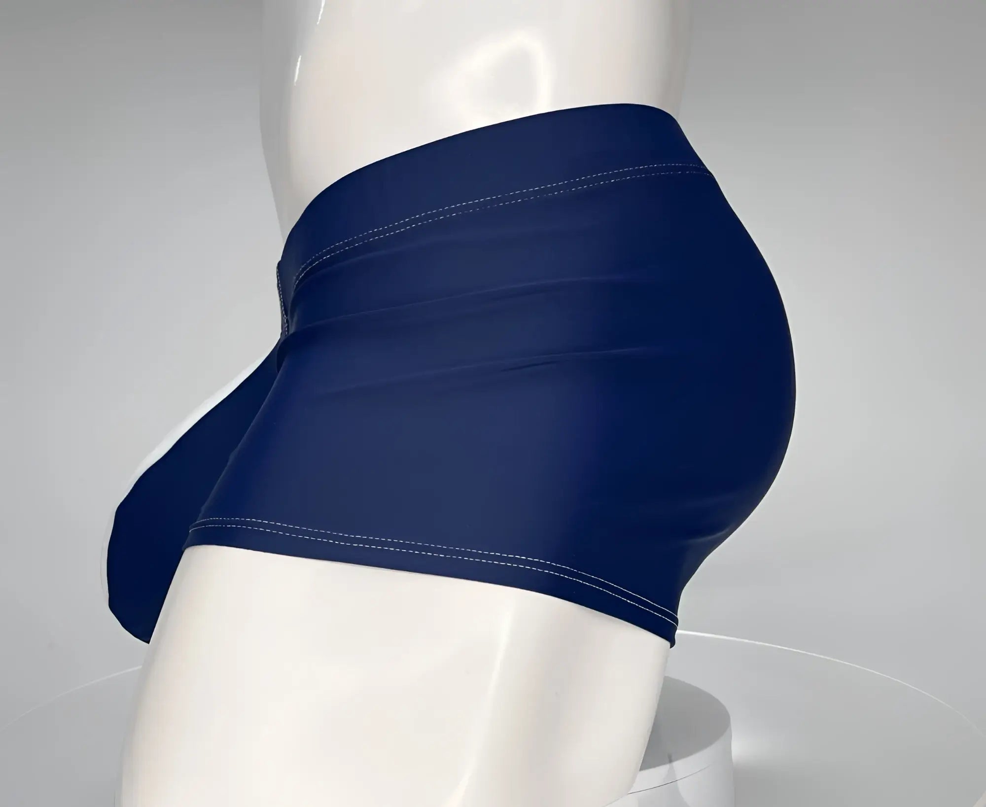 Wildmant monster cock navy blue stretch fabric swim square cut briefs with white stitching on waistband and legs
