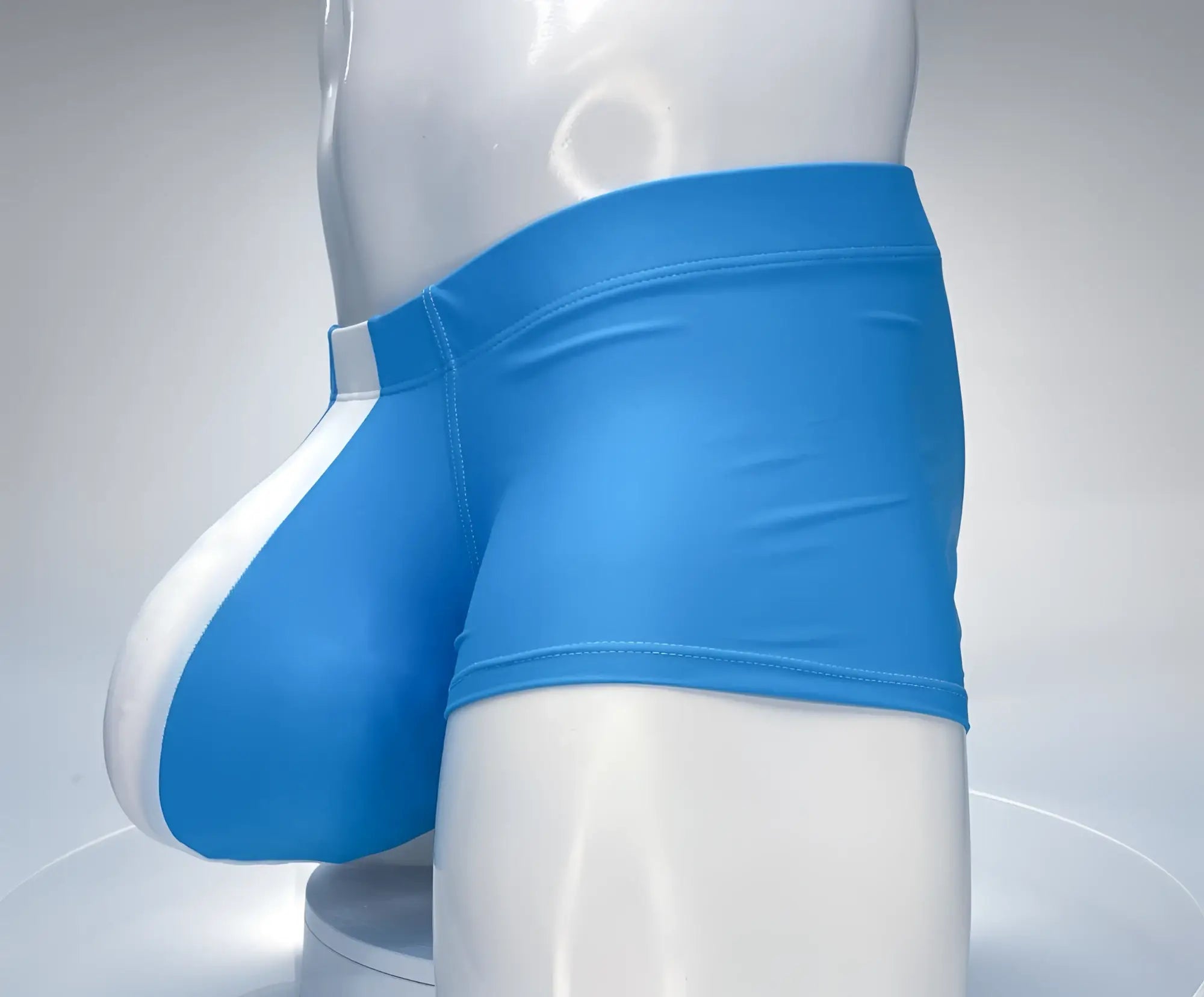 Wildmant monster cock swim square cut teal and white athletic briefs with sleek form fitting design