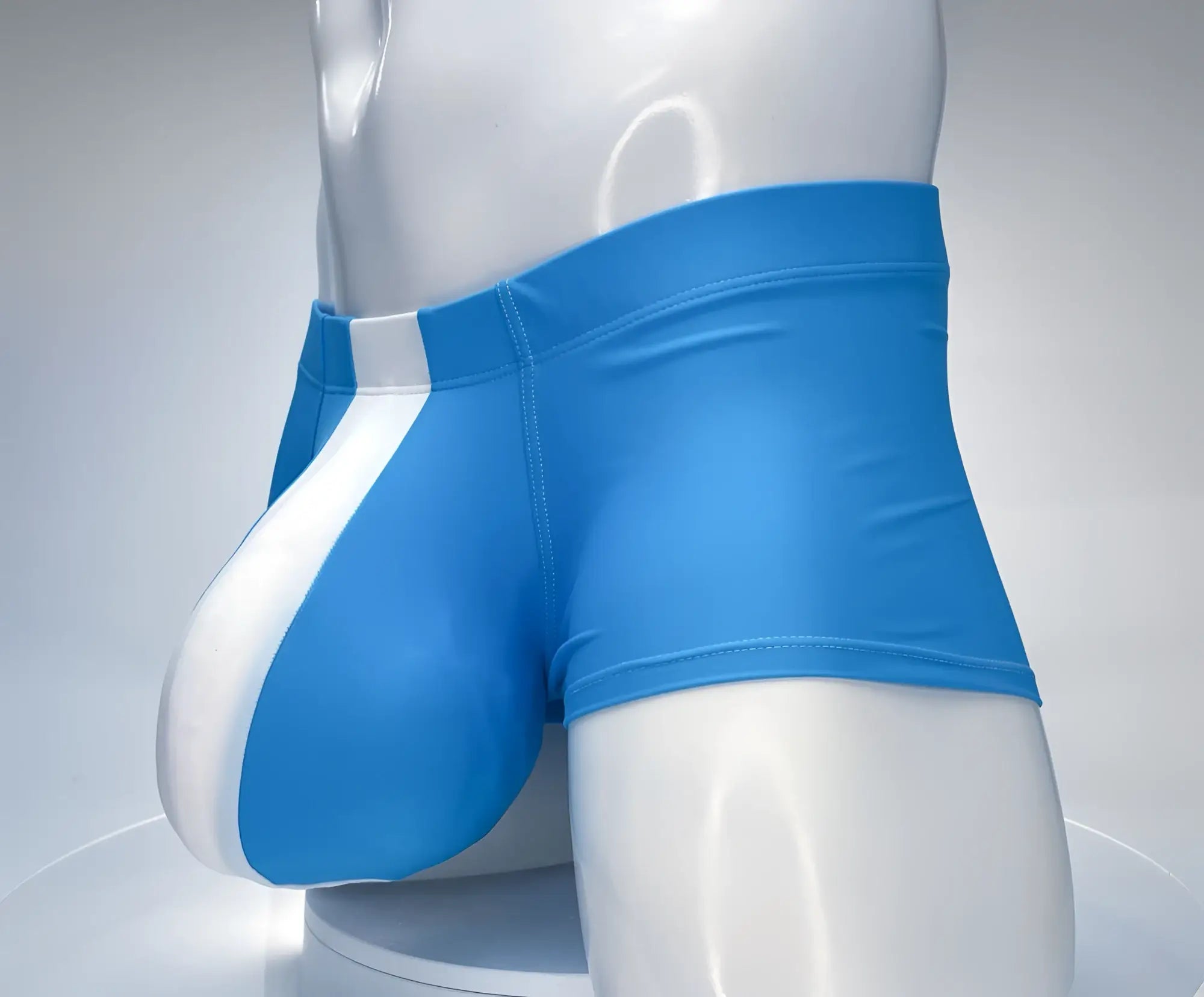 Blue and white WildmanT Monster Cock swim square cut athletic briefs with sleek form-fitting design